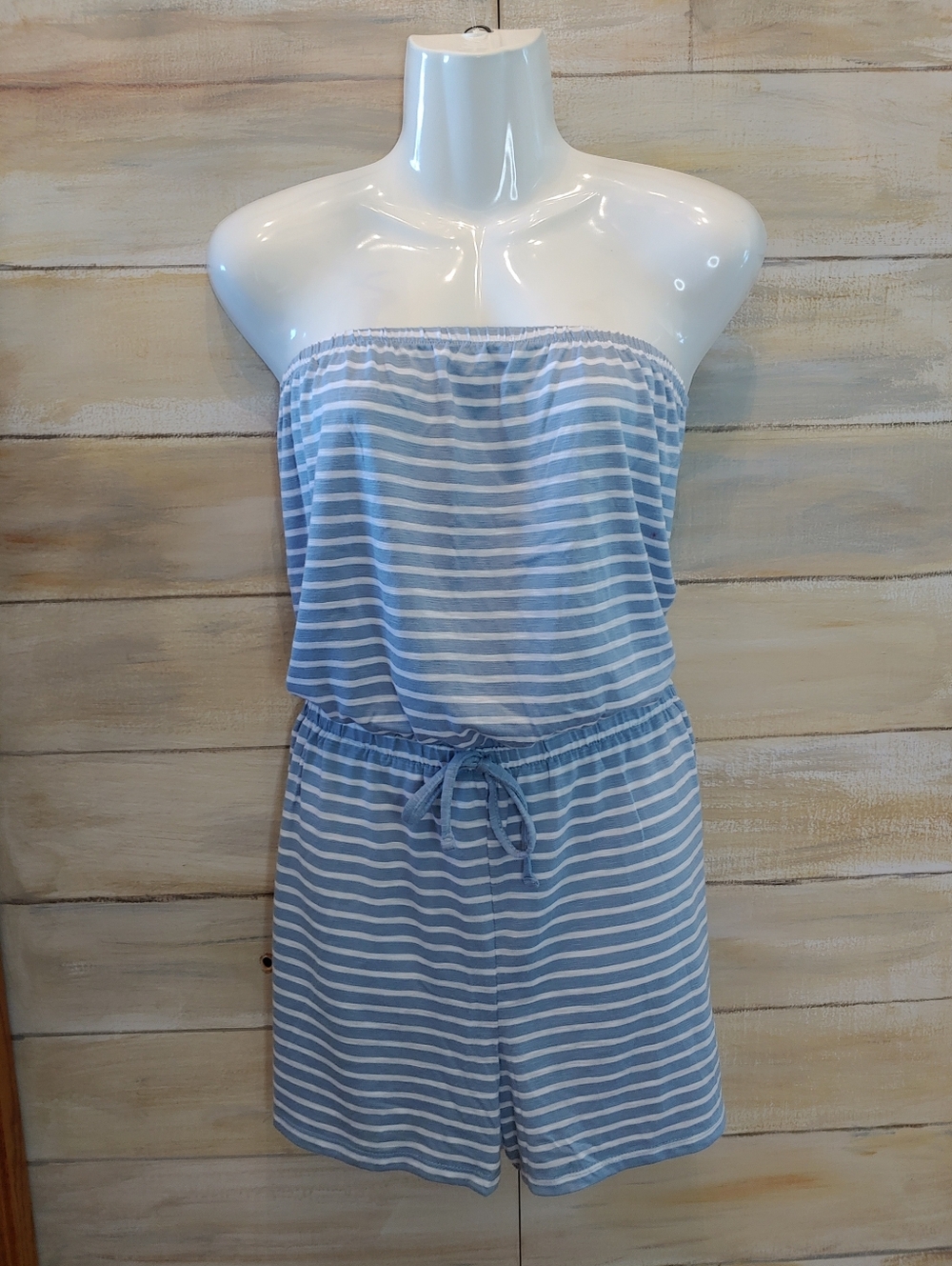 Women Anko strapless stripe blue, white casual beach boho chic romper sz 12 Y2K